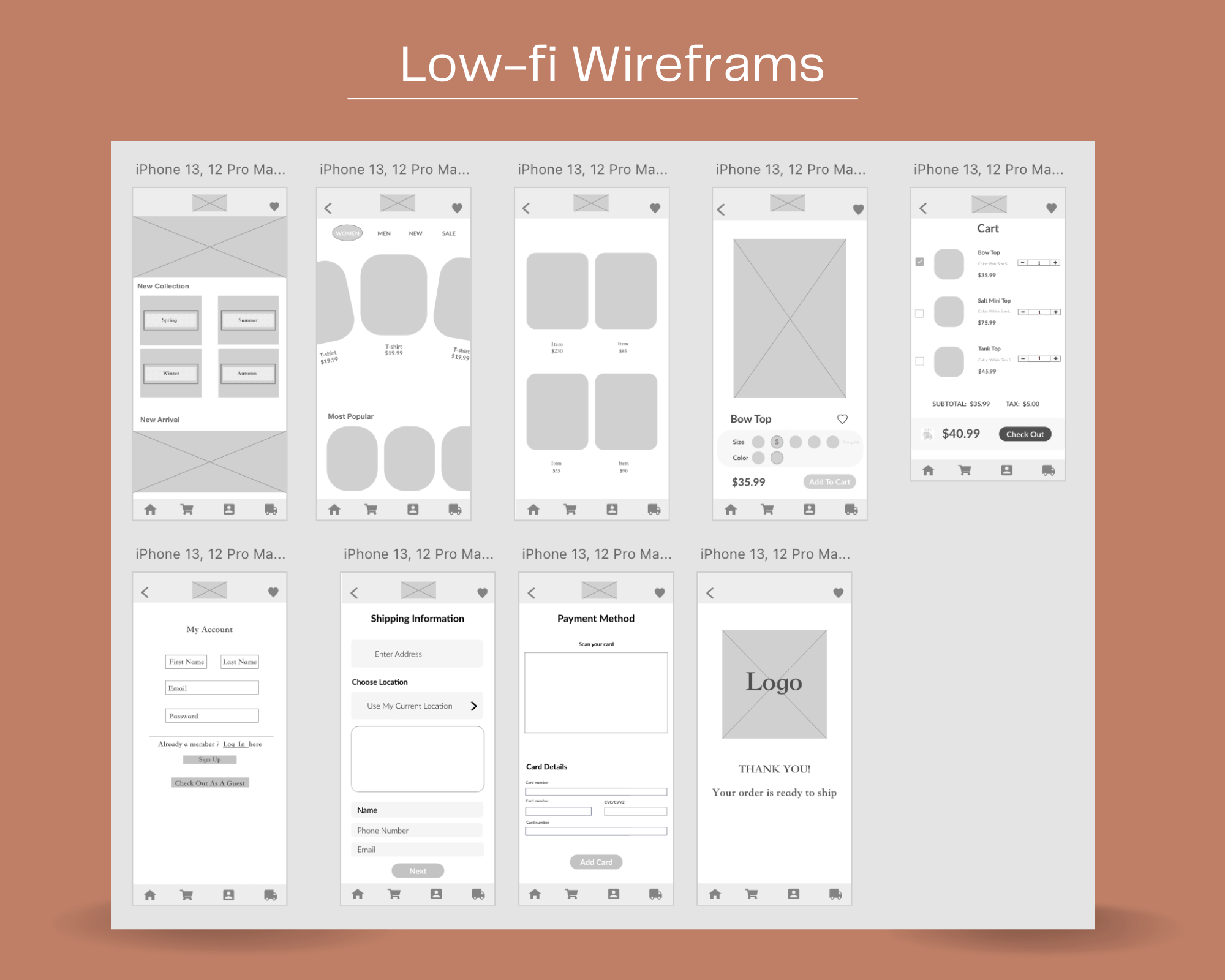Aya app low-fi wireframes